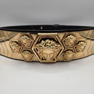 Versace Limited Edition Medusa Bondage Wide Black Leather Belt Nwt